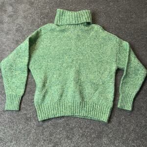 Zara Sweater Women's M Green Turtleneck Thick Alpaca Wool Blend Heavy‎ Preppy